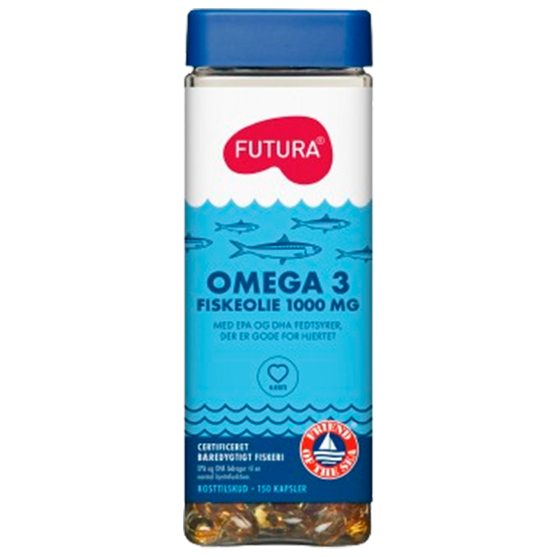 Pakning med Futura Omega-3 Fiskeolie 1000 mg kapsler, 150 stk