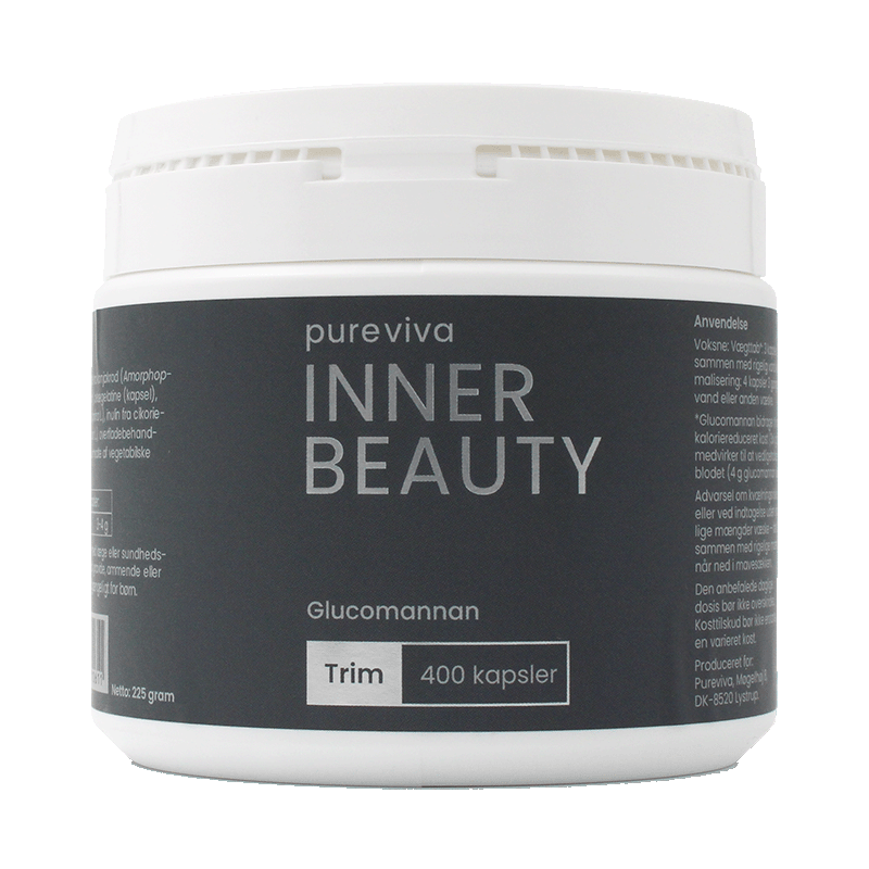 Pakning med Pureviva Inner Beauty Trim kosttilskud, 400 kapsler med glucomannan