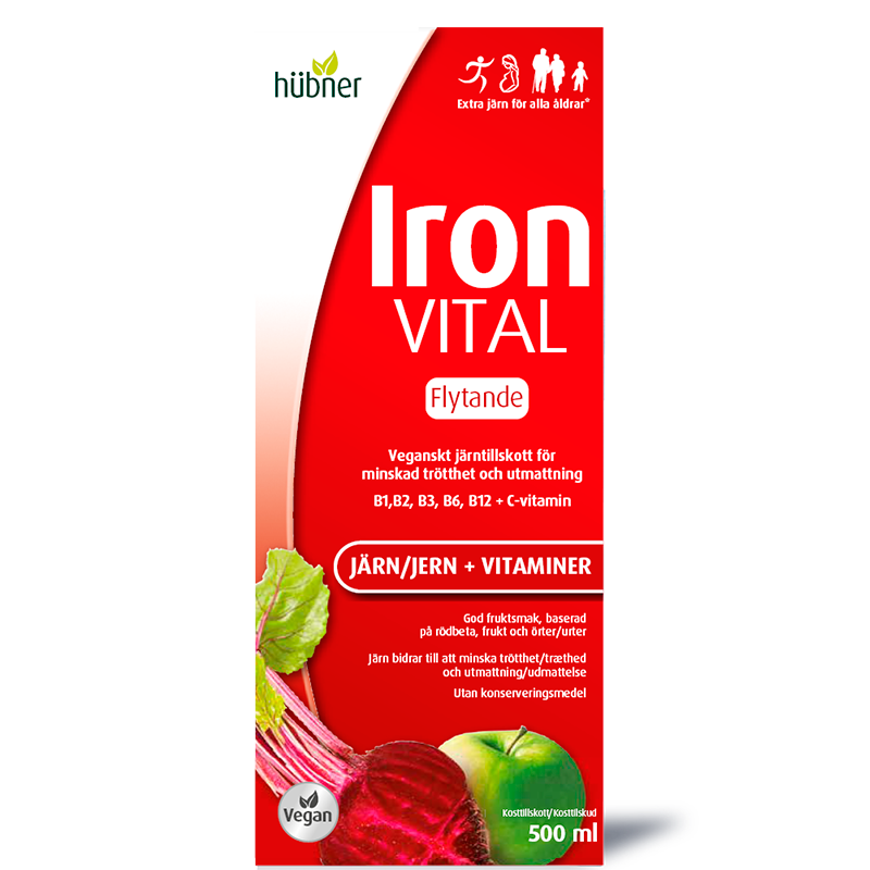 Flaske med Hübner Silicea Iron Vital F flydende kosttilskud, 500 ml