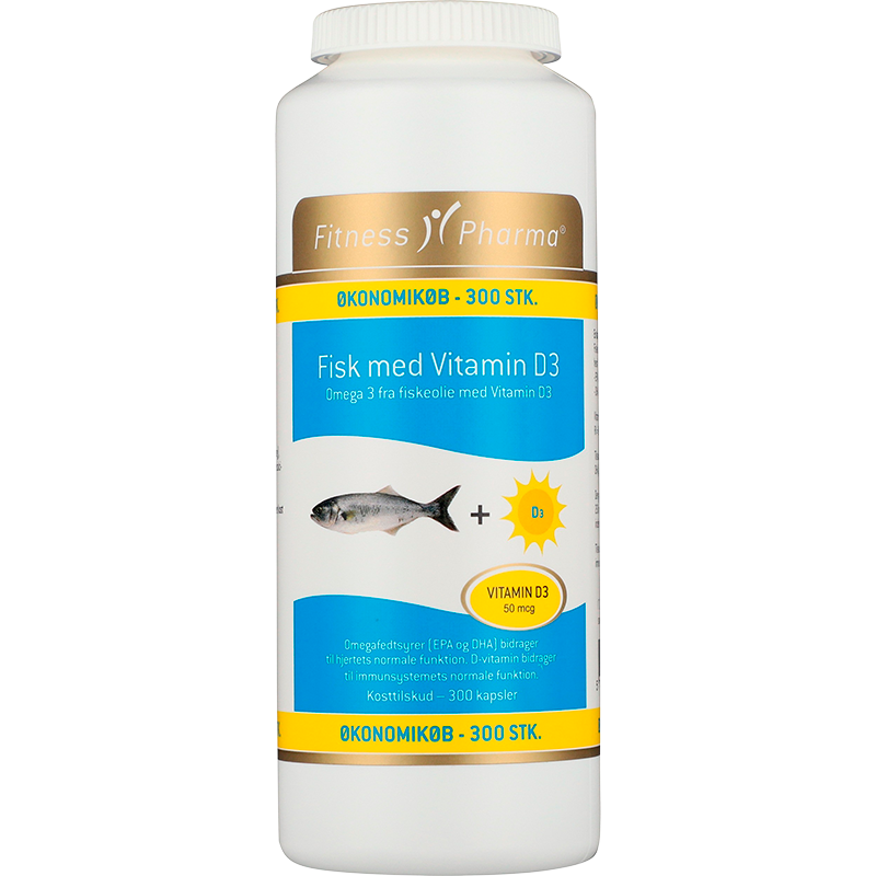 Fitness Pharma fiskeolie med vitamin D3, pakke med 300 kapsler