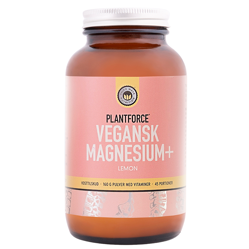 Beholder med Plantforce Vegansk Magnesium+ Lemon kosttilskud, 160 g