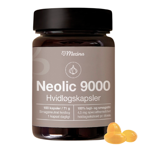 Pakning med Mezina Neolic 9000 hvidløgskapsler, 100 kapsler