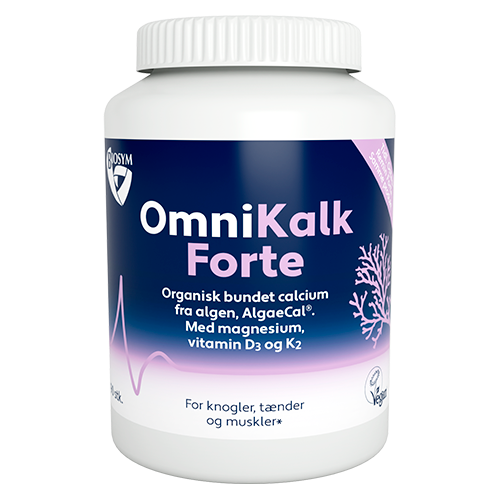 Biosym OmniKalk Forte kosttilskud med calcium, magnesium, K2 og D3, 90 kapsler