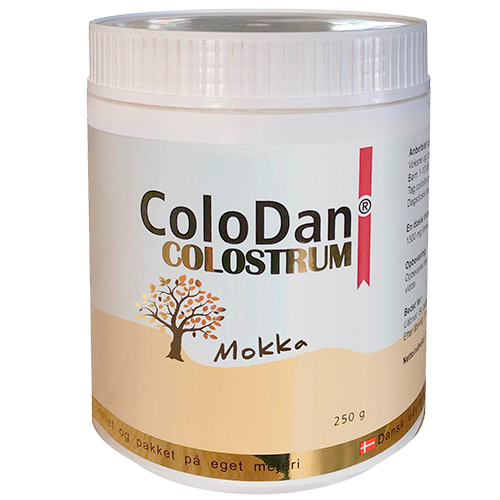 Pakning med ColoDan colostrumpulver med mokkasmag, 250 g, Biodane Pharma