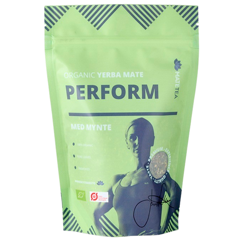 Matetea Yerba Mate Perform Mynte økologisk matete i pakning på 140 g
