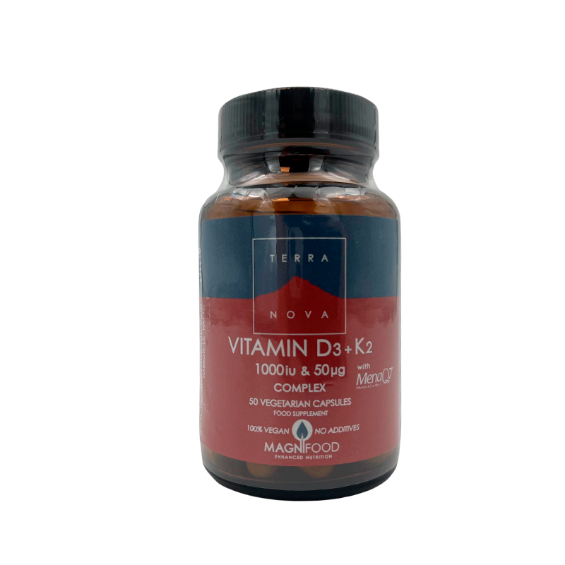 Pakning med Terranova Vitamin D3+K2 Complex, vegansk kosttilskud i kapsler