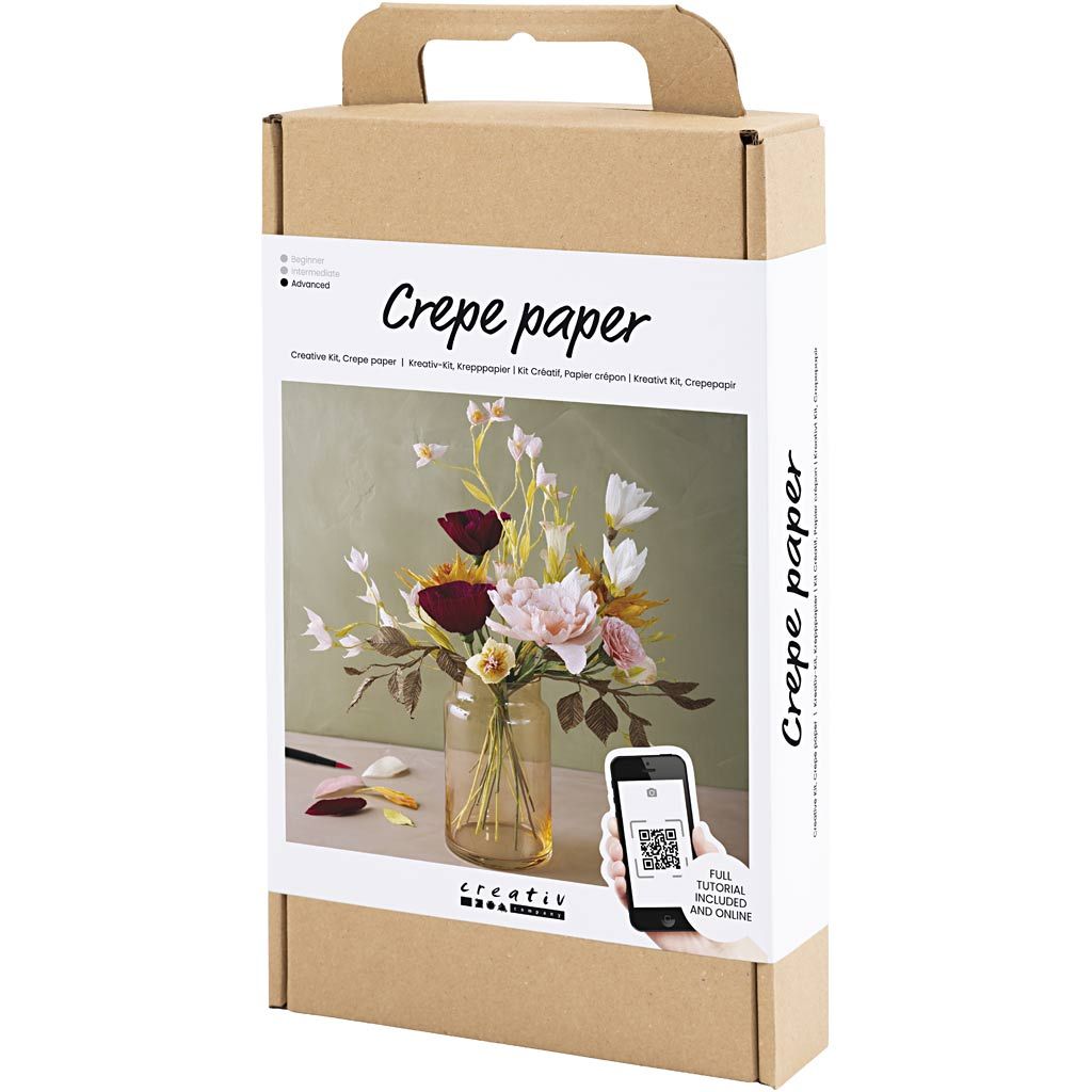 DIY kit med crepepapir, skabeloner og vejledning til at lave blomster fra Creativ Company