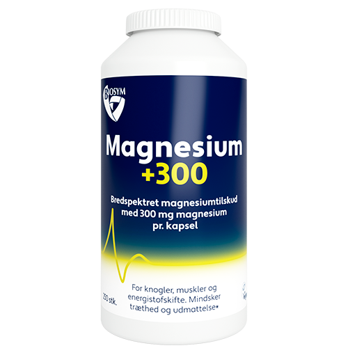 Biosym Magnesium +300 kosttilskud, pakke med 250 kapsler