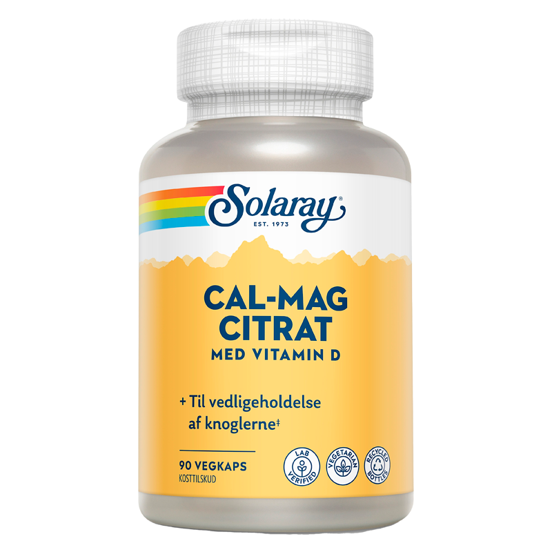 Solaray Cal-Mag Citrat med D-vitamin, pakke med 90 kapsler med calcium, magnesium og vitamin D