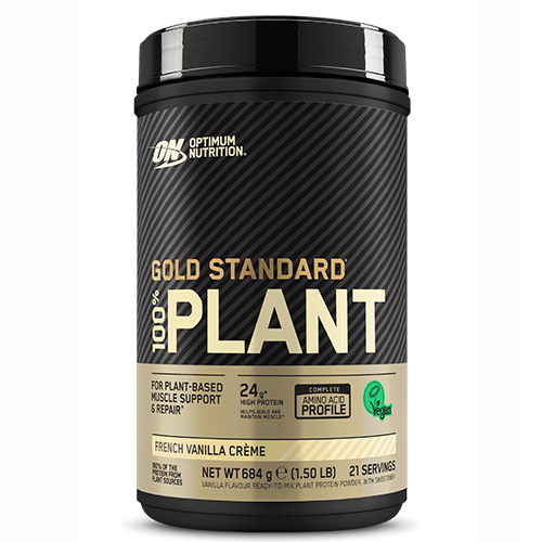 Beholder med Optimum Nutrition Gold Standard 100% Plant proteinpulver, vanilje, 684 g