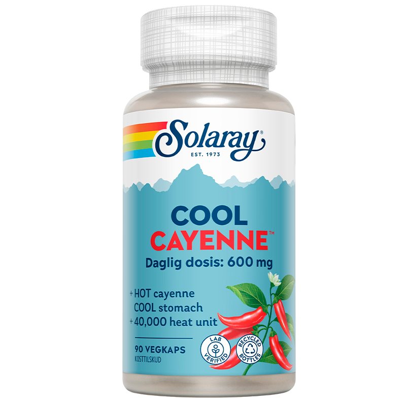 Solaray Cool Cayenne kosttilskud, pakke med 90 kapsler
