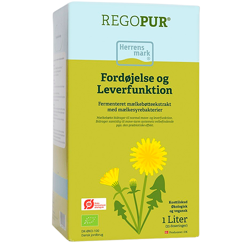 Flaske med Herrens Mark Regopur fermenteret mælkebøtteekstrakt, 1 liter
