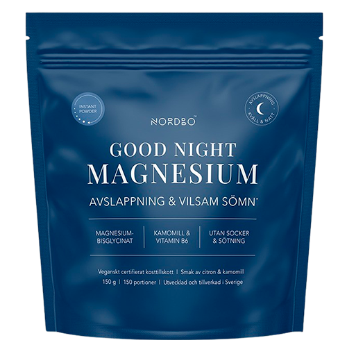 Nordbo Good Night Instant Magnesium, vegansk pulver med magnesiumbisglycinat i pakke med 150 g