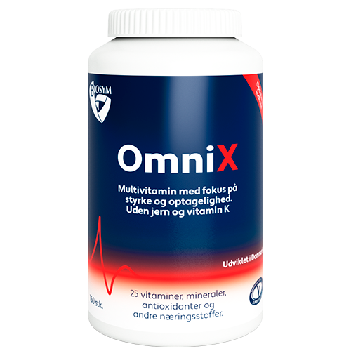 Biosym OmniX vegetarisk multivitamin uden jern og K-vitamin, pakke med 160 tabletter