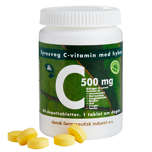 Dåse med Grønne Vitaminer C-vitamin 500 mg depottabletter, 60 stk.