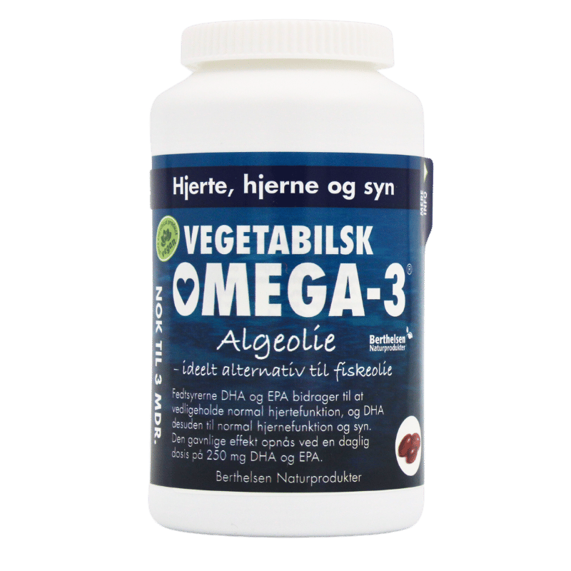 Pakke med algebaseret vegetabilsk omega-3 fra Berthelsen, 180 kapsler