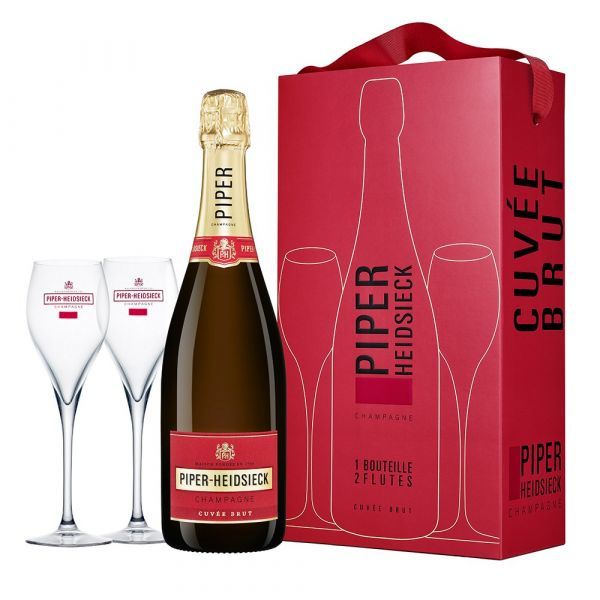 Piper-Heidsieck Champagne Brut gaveæske med flaske på 75 cl og to glas