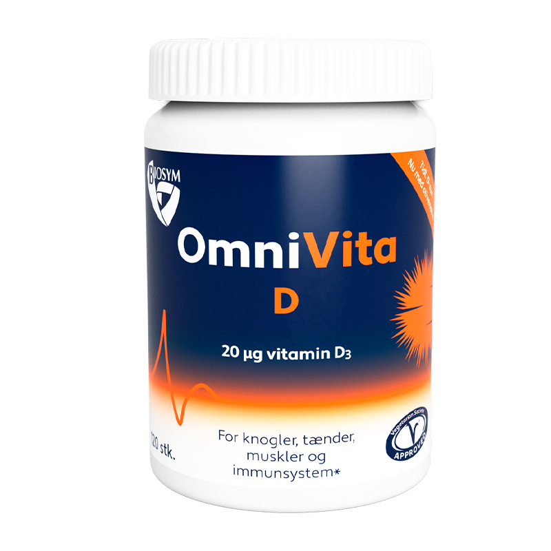 Pakning med Biosym OmniVita D D-vitamin, 120 kapsler med 20 µg
