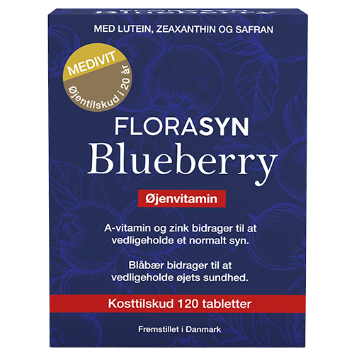 Pakning med Florasyn Blueberry Øjenvitamin kosttilskud, 120 tabletter