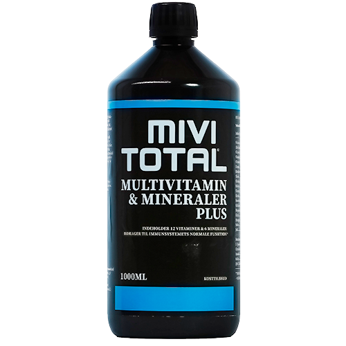 Flaske med Mivi Total Plus flydende kosttilskud, 1 liter
