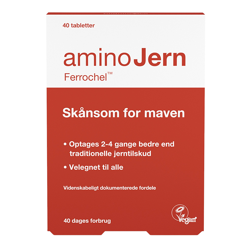Pakning med Aminojern Ferrochel vegansk jerntilskud, 40 tabletter