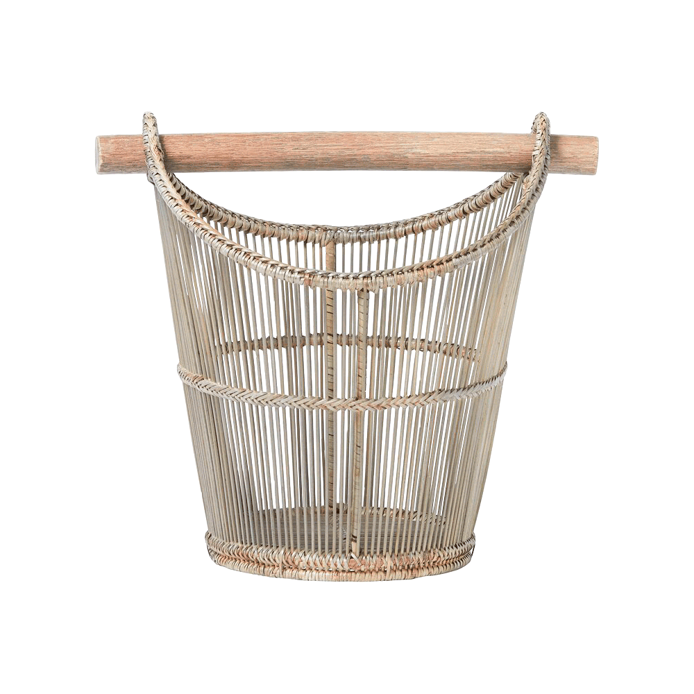 Håndflettet Lene Bjerre Norah kurv i rattan og bambus med træhåndtag, 37 cm høj