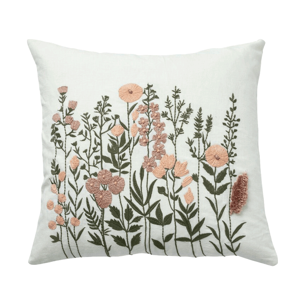 Lene Bjerre Visella pudebetræk i bomuld med broderede botaniske motiver, 50 x 50 cm