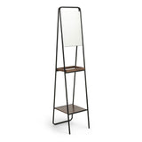 KAVE HOME Benji gulvspejl - sort/brun/glas - metal/valnøddefinér/spejlglas, m. 2 hylder