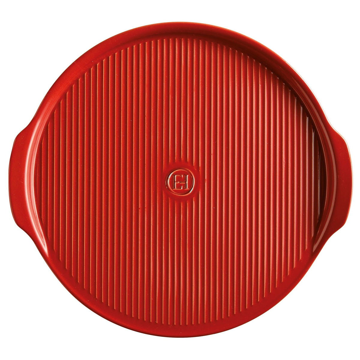 Rød rillet pizzasten fra Emile Henry i ildfast keramik, 40 cm i diameter