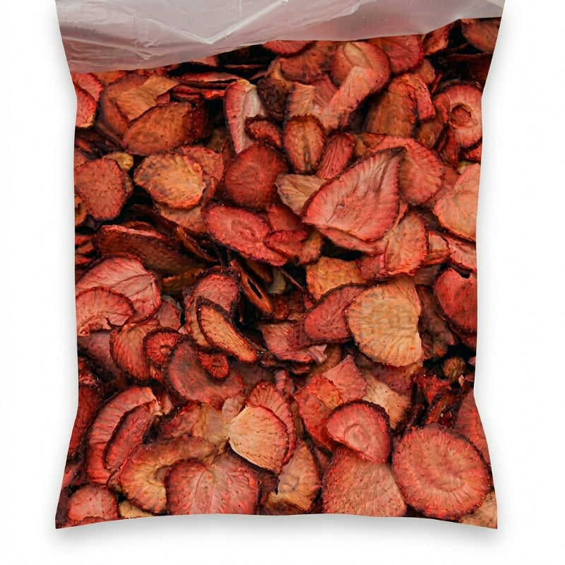Tørrede røde jordbærskiver fra Botanicals, 500 g pakke