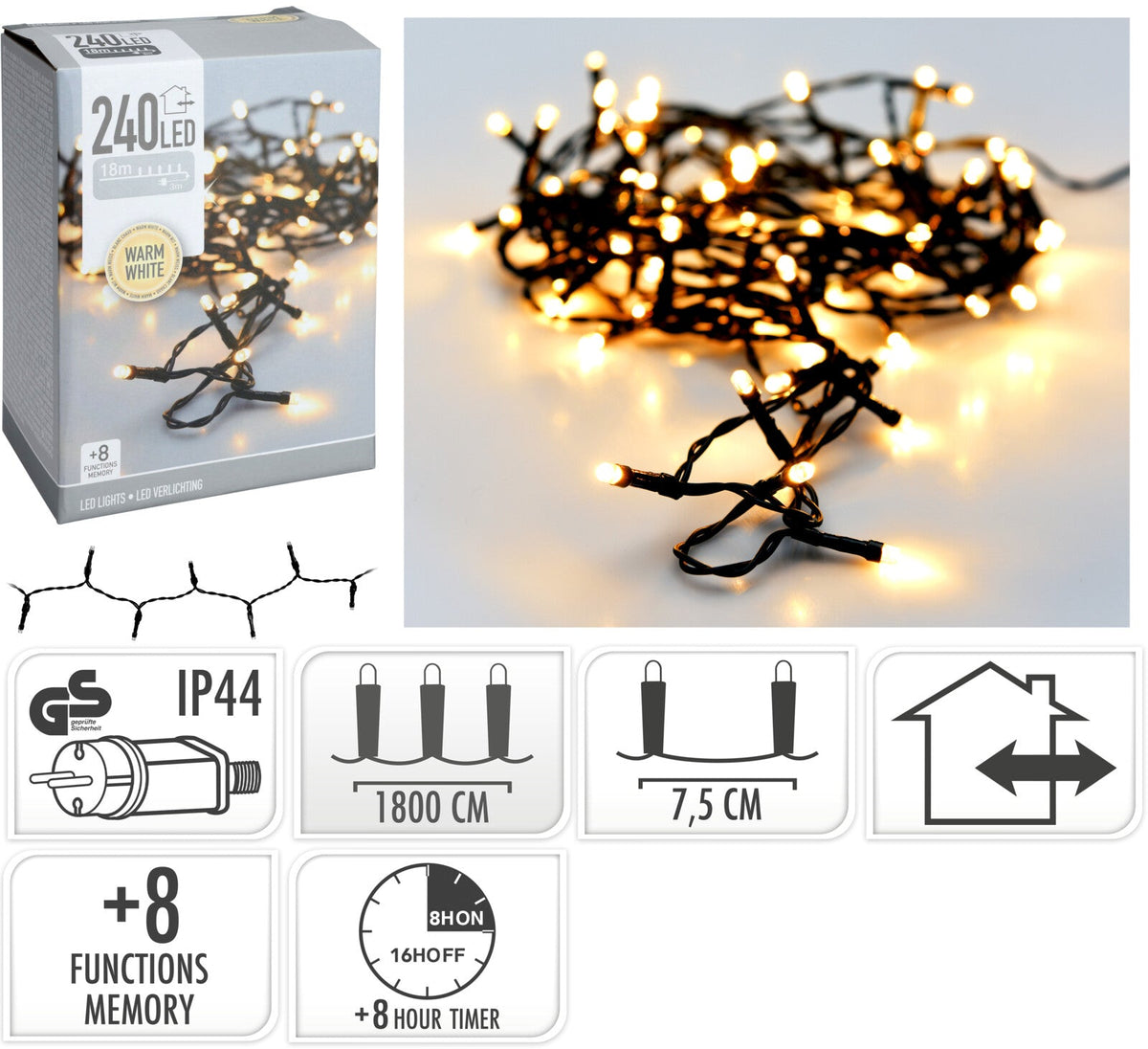 Se Udendørs lyskæde - 240 varmhvide LED, 18 meter ❤ Kæmpe udvalg i Bolig og Haven - Køb online på udsalg og tilbud lige nu ❤ Billig fragt • Hurtig levering - Varenummer: Bolig&Haven-53001597354314 og barcode / Ean: 8720573808200 på lager - Udsalg på Op til 57% rabat - Over 2.739 mærker samlet ét sted