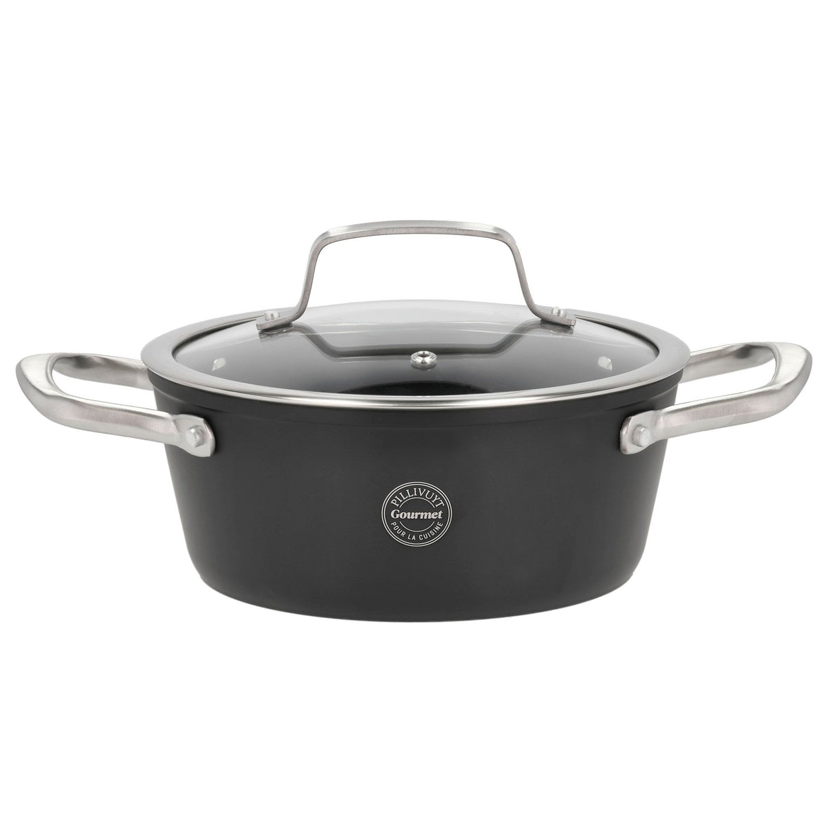 Sort Pillivuyt Travo gryde i aluminium med glaslåg, 20 cm