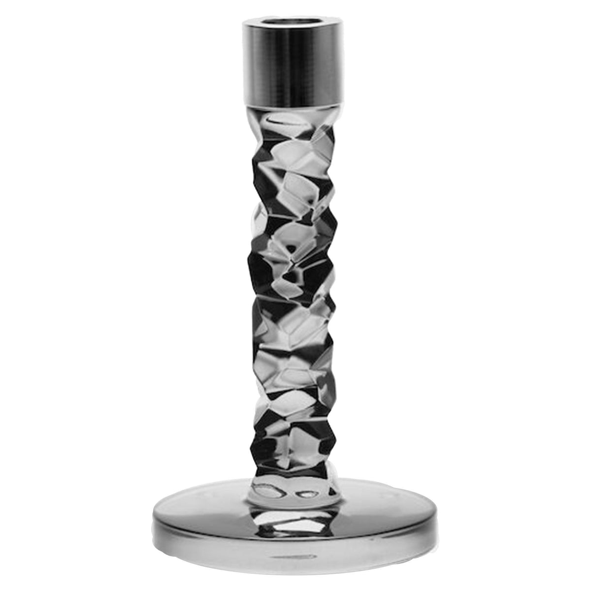 Orrefors Carat lysestage på 18 cm i antracit med detaljer i rustfrit stål