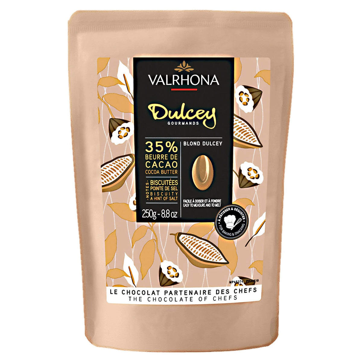 Pakke med Valrhona Dulcey 35% blond chokolade, 250 g