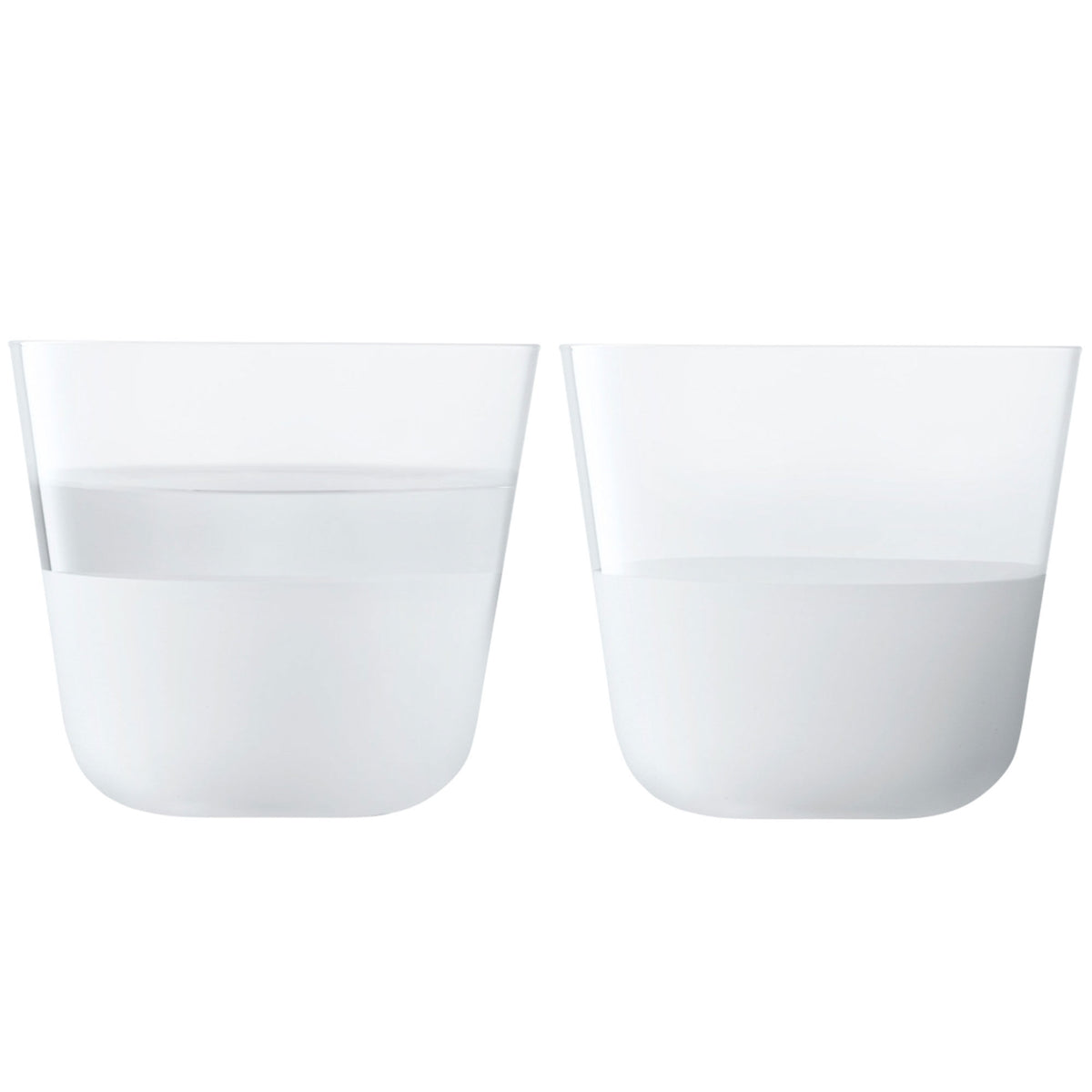 To stapelbare LSA Arc Contrast Mist drikkeglas med mat nedre halvdel