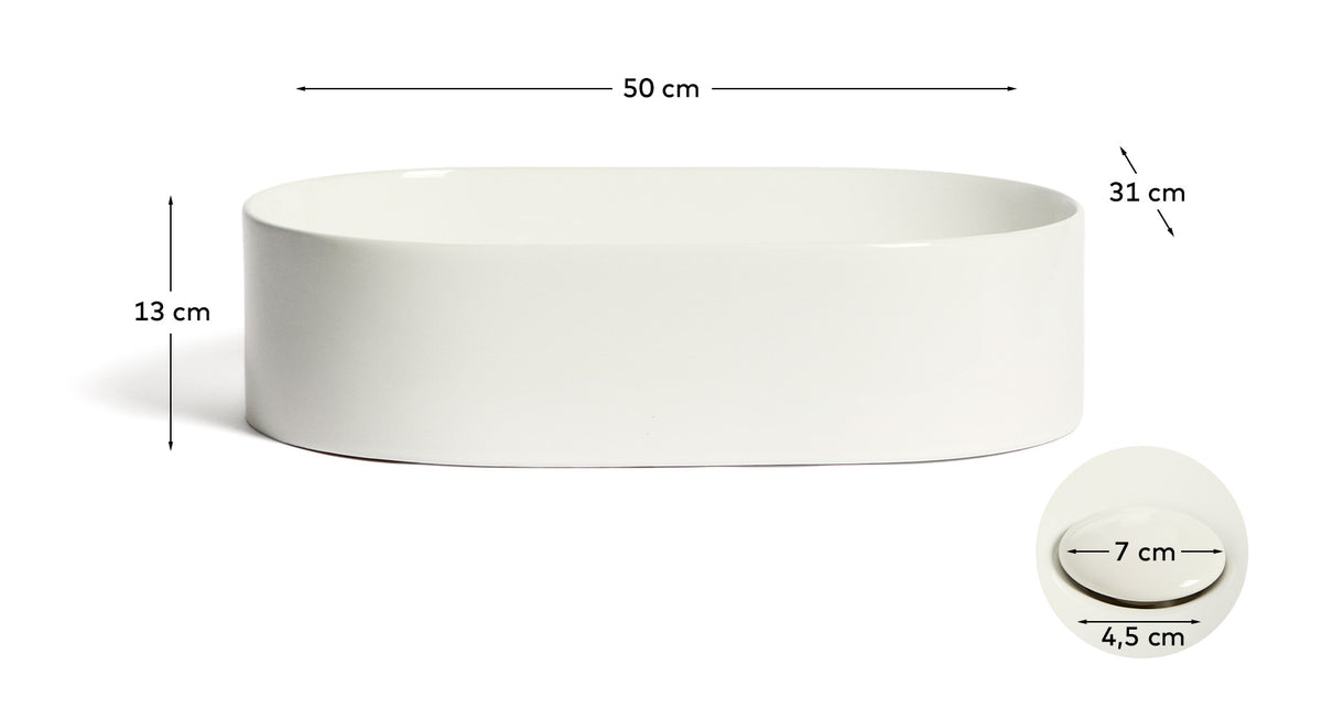 Se KAVE HOME Ovara bordvask, oval - hvid glaseret keramik (50x31) ❤ Kæmpe udvalg i Kave Home - Køb online på udsalg og tilbud lige nu ❤ Lav fragtpris og hurtig levering - Varenummer: Boboonline-123837 og barcode / Ean: 8447305082553 på lager - Udsalg på Interiør,Badeværelsestilbehør,Håndvaske,
Interiør,
Badeværelsestilbehør,
Badeværelse Store besparelser – op til 67% - Udsalg på mere end 2.281 populære mærker
