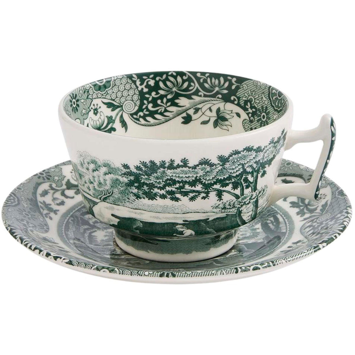 Spode Heritage Green Italian tekop med underkop i grøn og hvid