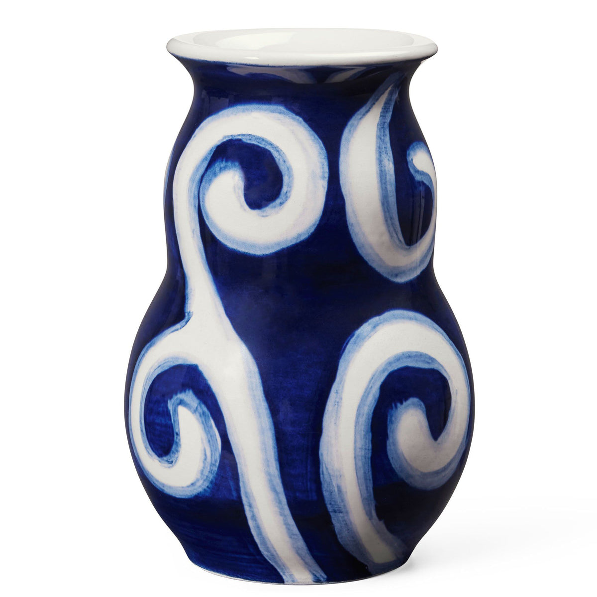 Kähler Tulle vase med blå hvirvler på cremehvid bund, 13 cm