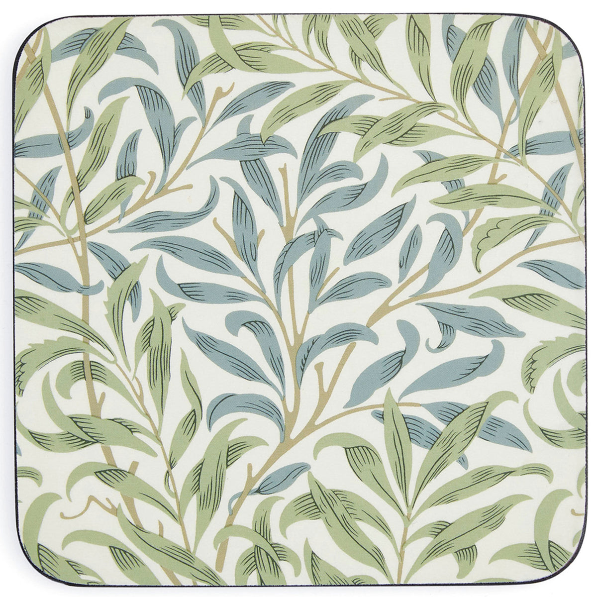 Sæt med seks Spode glasunderlag med Morris & Co Willow Bough-mønster i blå og grønne nuancer