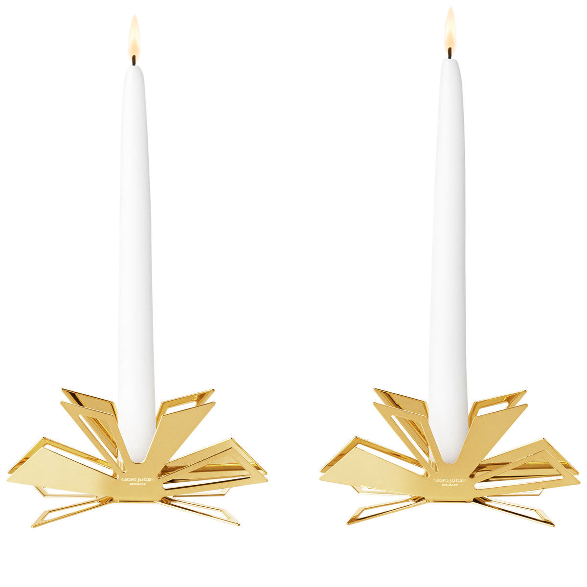 To geometriske lysestager belagt med 18 karat gult guld, Georg Jensen CC 2025 Taper