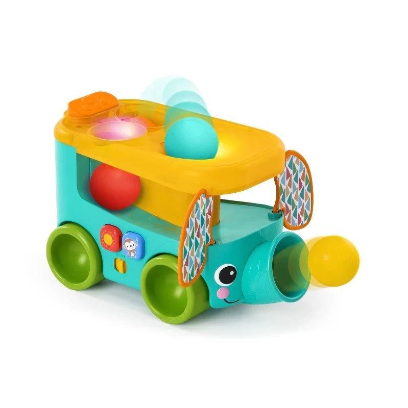 Bright Starts Pop & Roll Safari Bus boldlegetøj med bolde og elefantsnabel