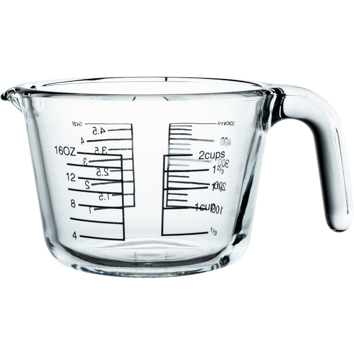 Essentials målebæger på 0,5 liter i borosilikatglas med sorte markeringer