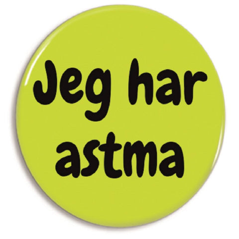 Gul badge med teksten Jeg har astma til tøj eller taske