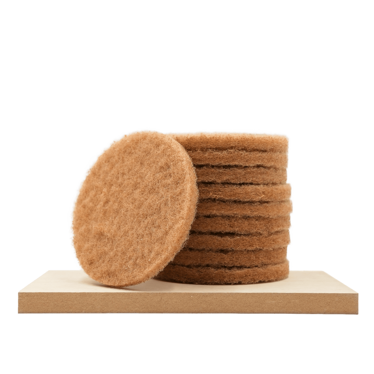 Pakke med ti beige Application Pads, 150 mm, fra Rubio Monocoat til påføring af olie på træ