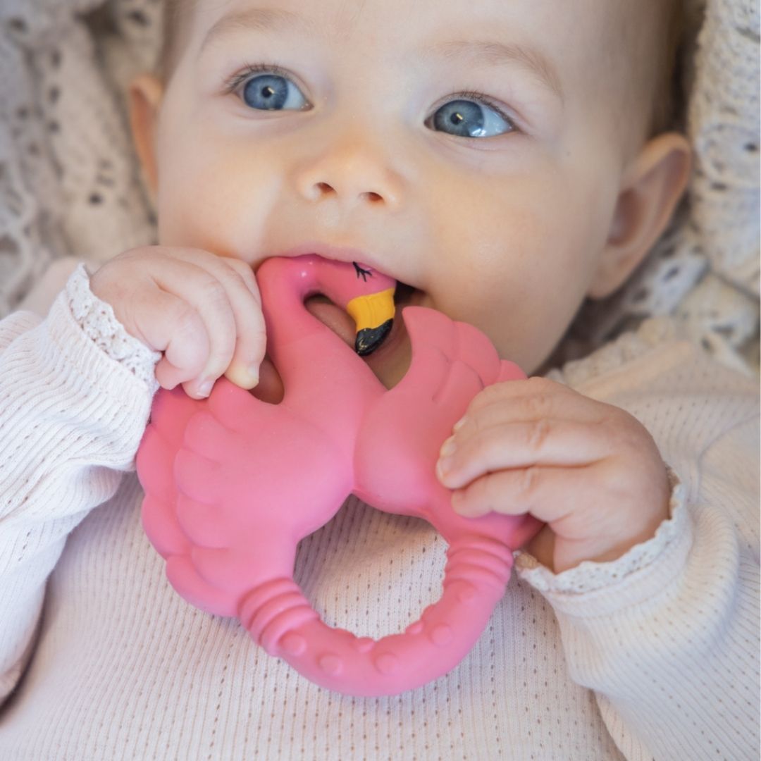 Pink flamingo-bidering i naturgummi fra Natruba