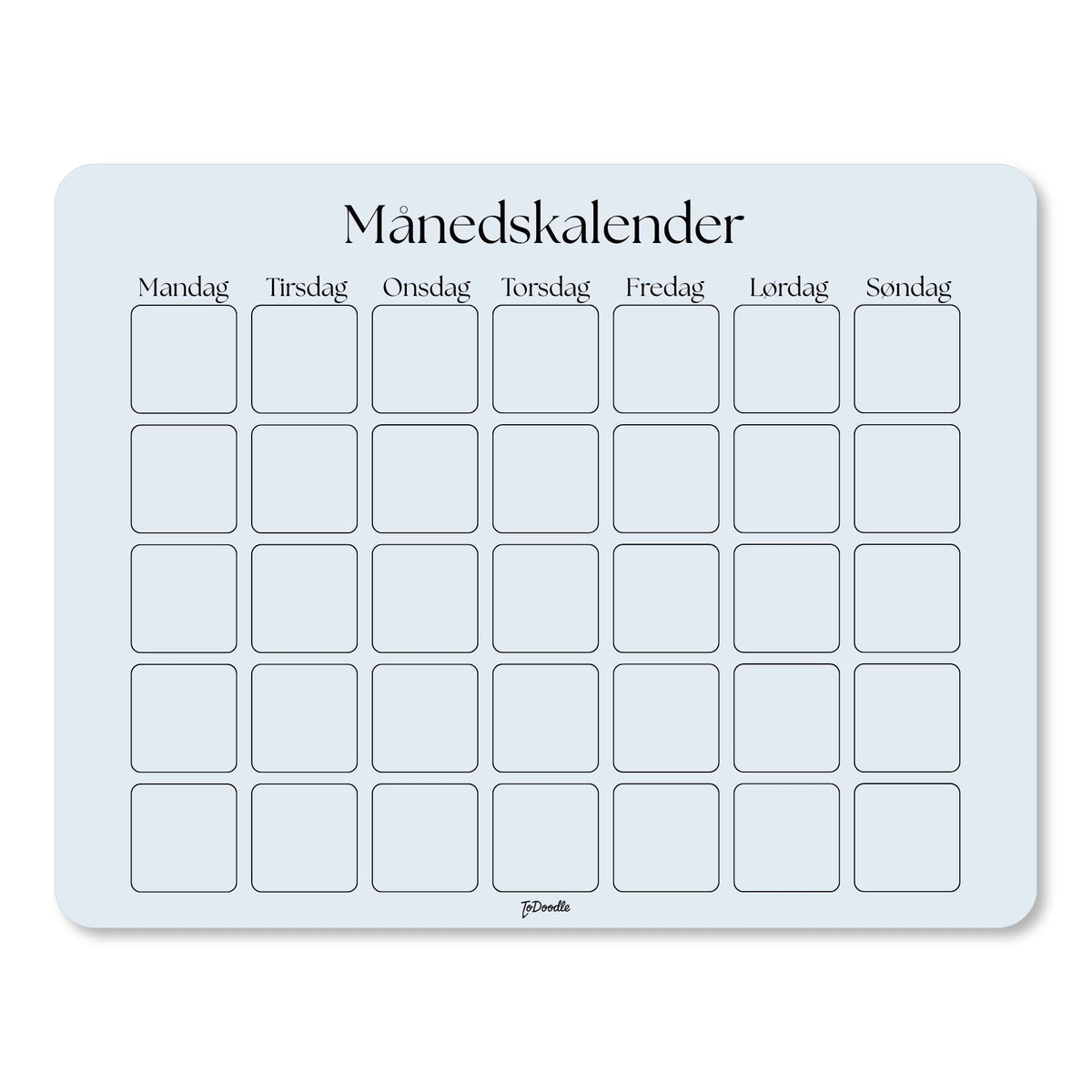 Blå ToDoodle månedskalender til overblik over møder og deadlines