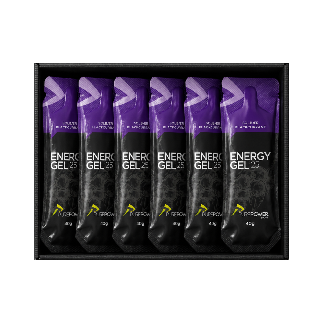 PurePower Energy Gel 25 med solbærsmag, æske med 12 geler à 40 g