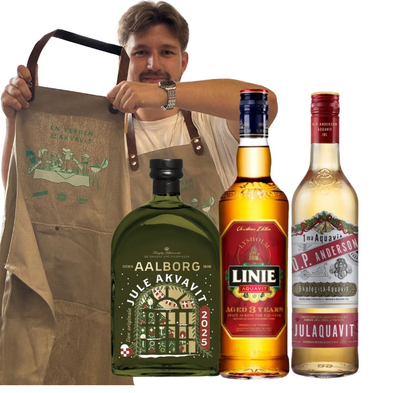 Aalborg Akvavit julepakke med forklæde, limited edition