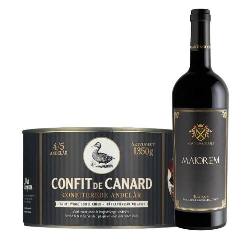 Mortens Aften Pakken med Confit de Canard og Maiorem rødvin
