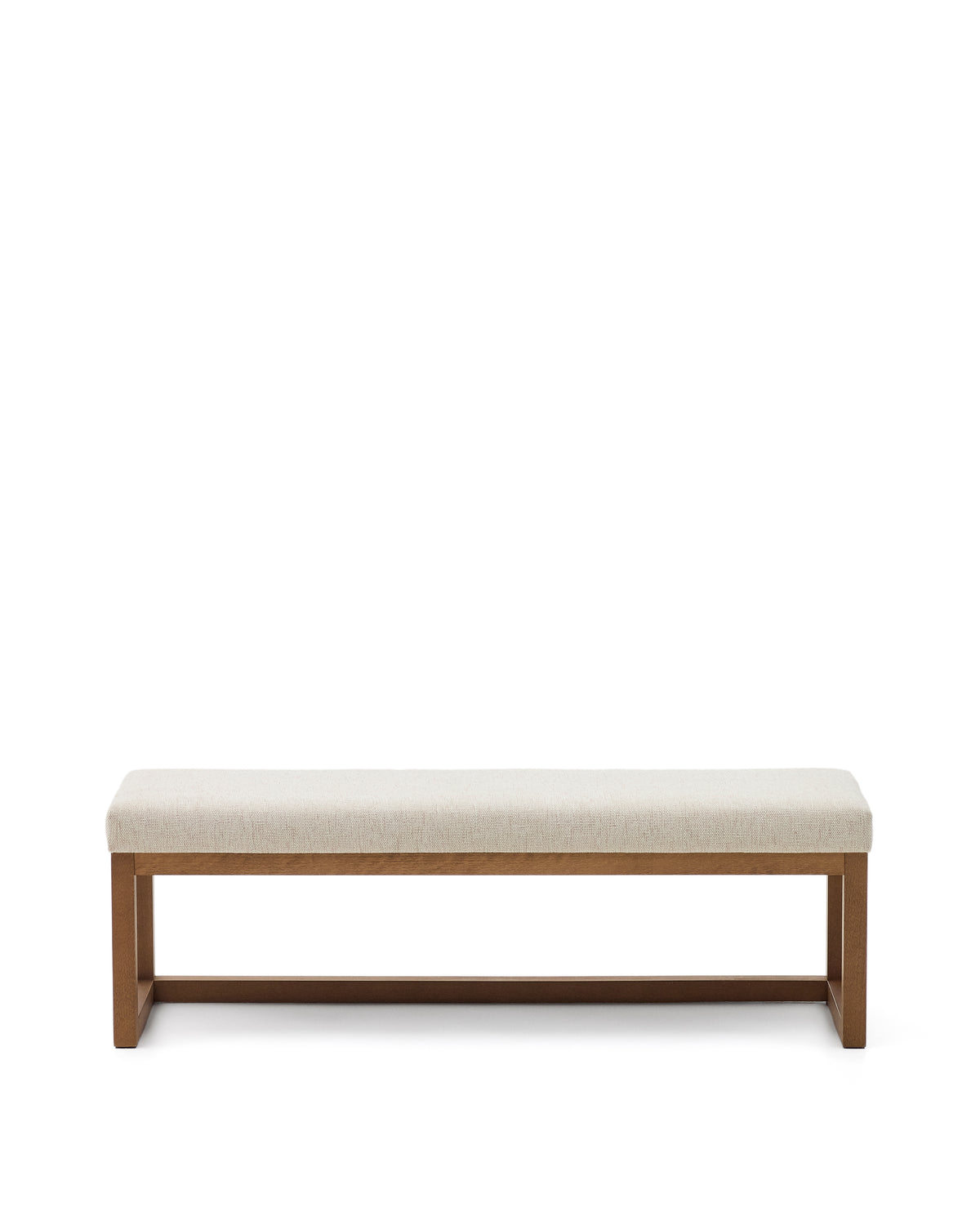 Kave Home Loya rektangulær bænk i beige chenille og valnøddefarvet bøgetræ, 128 x 42 cm